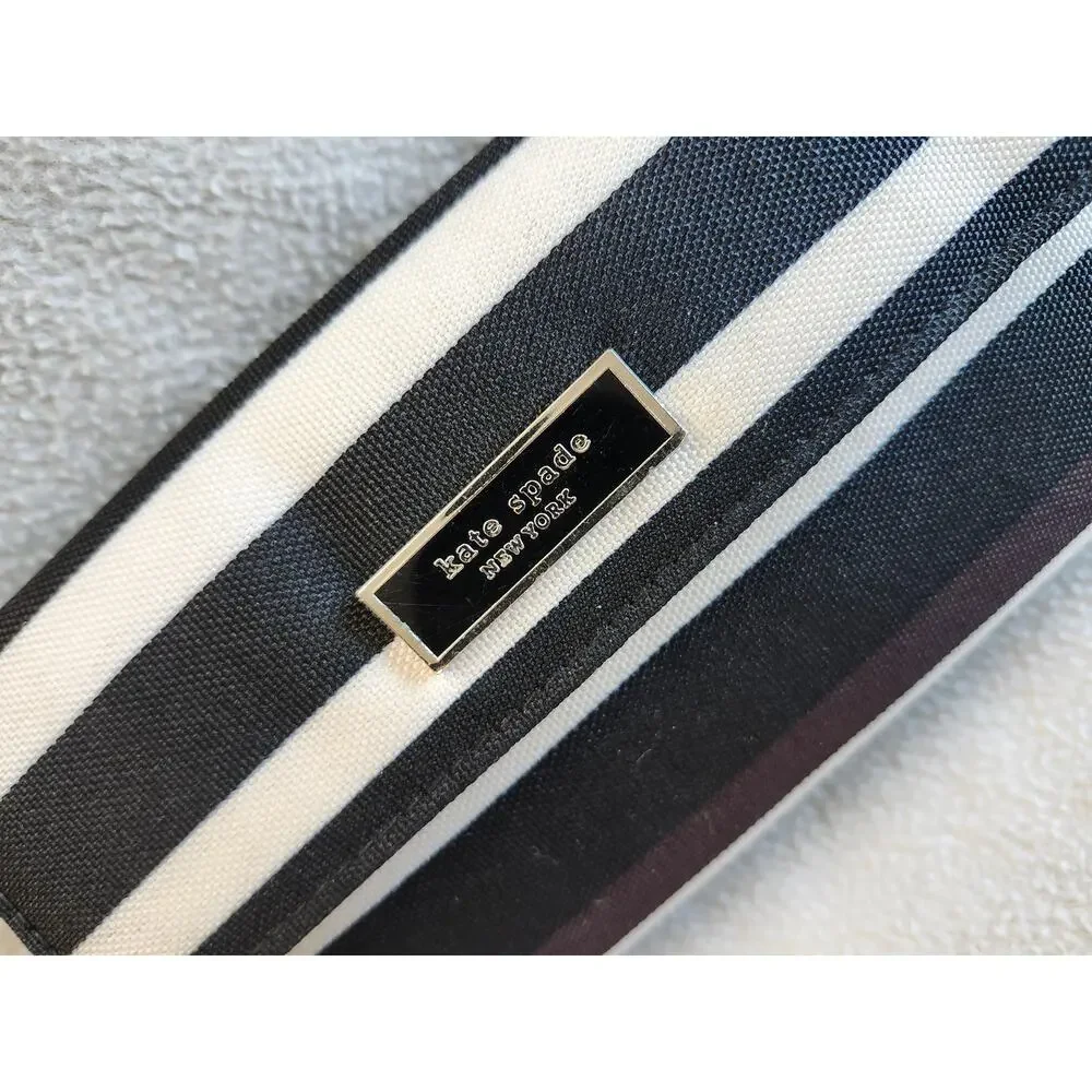 Vintage Kate Spade Wallet Zip Around Stripped Classic Black White Brown